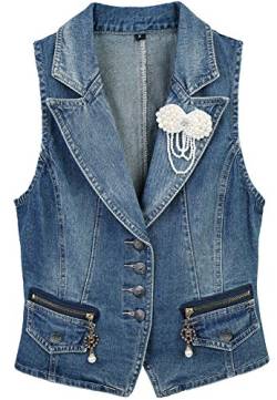 CYSTYLE Damen Blazer Weste Jacke Ärmellos Einfache Beiläufige Jeansweste mit Perle Korsage (EU M=Asia XL) von CYSTYLE