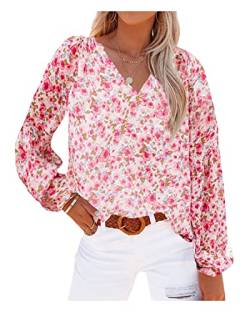 CYSTYLE Damen Chiffon Bluse Lange Ärmel V Ausschnitt Blumen Tunika Blusen Tops Shirts Tops Freizeithemd Frauen Casual Bluse Freizeitoberteil von CYSTYLE