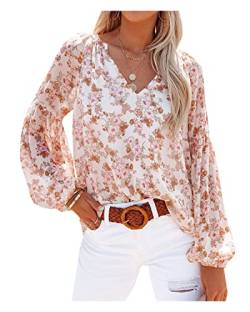 CYSTYLE Damen Chiffon Bluse Lange Ärmel V Ausschnitt Blumen Tunika Blusen Tops Shirts Tops Freizeithemd Frauen Casual Bluse Freizeitoberteil von CYSTYLE