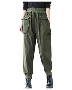 CYSTYLE Damen Cordhose Hose Haremshose Winter Hose Elastischer Bund Lange Hosen Freizeithose Jogginghose mit Taschen von CYSTYLE