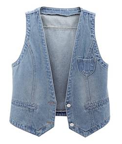 CYSTYLE Damen Jeansweste übergröße Denim Jacke Ärmellos Beiläufige Jeansweste Denim Weste Vest Frühling Cardigan Top Outwear von CYSTYLE