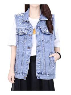 CYSTYLE Damen Jeansweste übergröße Perlen Jacke Ärmellos Beiläufige Jeansweste Denim Weste Vest Frühling Cardigan Top Outwear von CYSTYLE