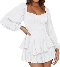 CYSTYLE Damen Kleid Sommer Minikleid/Mini-Overall Off-Shoulder Sommerkleid Strandkleid Vintage Minikleid Rüschen Overall Playsuit von CYSTYLE