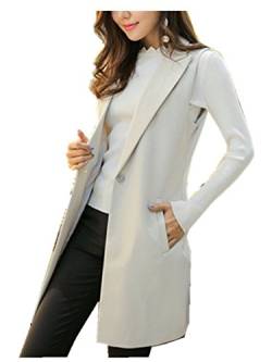 CYSTYLE Damen Lang Weste Ärmellos Jacke Dünn Mantel mit Taschen Reverskragen (EU L=Asia XL, Weiß) von CYSTYLE