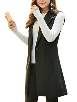 CYSTYLE Damen Lang Weste Ärmellos Jacke Dünn Mantel mit Taschen Reverskragen (EU M=Asia L, Schwarz) von CYSTYLE