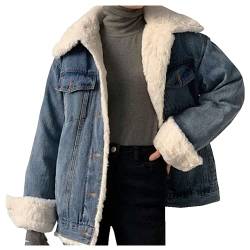 CYSTYLE Damen Mädchen Winter Jeansjacke Gefütterte Denim Jacket Jeans Jacke mit Fell Mantel Warme Winterjacke mit Kapuze Fleece Mantel Jacke von CYSTYLE