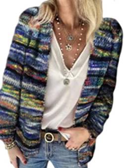 CYSTYLE Damen Regenbogen Strickjacke Cardigan Pullover Mehrfarbig Gestreifter Vorne Offene Herbst Winter Strickpullover Übergröße Cardigan Cover Up Sweater Jacke von CYSTYLE