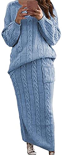 CYSTYLE Damen Strickkleid Zweiteiliger Anzug Pullover Oberteil Midi Strickrock 2 Stück Set Midikleid Rollkragen Pulloverkleid von CYSTYLE