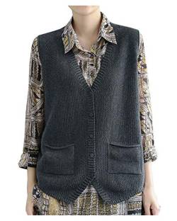 CYSTYLE Damen Strickweste Pullunder Weste Ärmellose V-Ausschnitt Strickjacke Cardigan Strickweste Vest Top Outwear mit 2 Taschen (Grau, L) von CYSTYLE