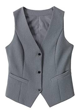 CYSTYLE Damen Weste Anzug Weste MODERN Kellnerweste Slim fit mit 2 Taschen (Grau, 40) von CYSTYLE