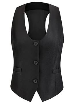 CYSTYLE Damen Weste Anzug Weste MODERN Kellnerweste Slim fit mit 2 Taschen (Schwarz A, 34) von CYSTYLE