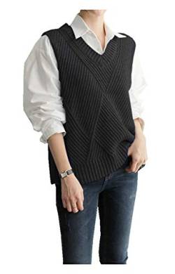 CYSTYLE Damen Weste Strick Pullunder V-Ausschnitt Strickweste Vest mit Strick Feinstrick für Business und Freizeit (Schwarz, L) von CYSTYLE