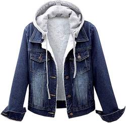 CYSTYLE Damen Winter Jeansjacke Gefütterte Denim Jacket Jeans Jacke mit Fell Mantel Warme Winterjacke mit Kapuze Top Outwear (Blau, M) von CYSTYLE