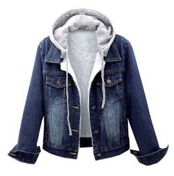 CYSTYLE Damen Winter Jeansjacke Gefütterte Denim Jacket Jeans Jacke mit Fell Mantel Warme Winterjacke mit Kapuze von CYSTYLE