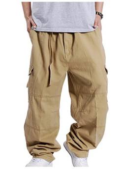 CYSTYLE Herren Cargohosen Hose Freitzeithose Baggy Gerades Bein Loose Fit (Gelb, L/Gewicht 92-100 KG) von CYSTYLE