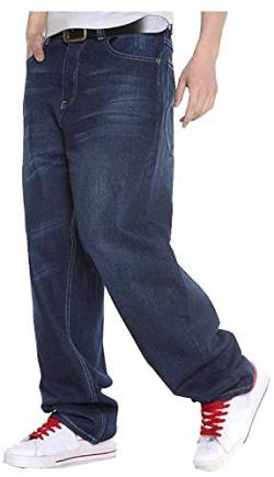 CYSTYLE Herren Jeanshose Hipster Style Baggy Jeans Rap Denim Straight Leg Loose Fit (Stil 2, W 32=Asia 34) von CYSTYLE