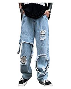 CYSTYLE Jeanshosen Herren Damen Hose mit Loch Jeans Casual Denim Hosen Baggy Hip Hop Jeans Vintage Straight Leg Streetwear von CYSTYLE