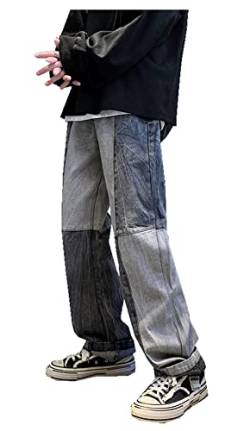 CYSTYLE Jeanshosen Herren Hose Patchwork Jeans Casual Denim Hosen Baggy Hip Hop Jeans Vintage Straight Leg Streetwear von CYSTYLE