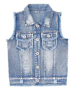 CYSTYLE Kinder Mädchen Weste Ärmellose Jeansjacke Jeansweste Biker Fashion Denim Slim Fit Outwear Top mit Perle Design (160/Körpergröße 145cm) von CYSTYLE