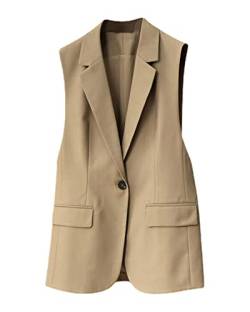 CYSTYLE Neue Damen Blazerweste Lange Weste ärmellose Duster Trench-Weste Casual Revers Blazer Jacke mit Ein Knopf von CYSTYLE