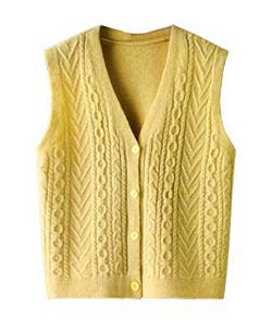 CYSTYLE Neue Damen Strickweste Weste Strick Pullunder V-Ausschnitt Strickweste Vest für Business und Freizeit (Gelb, One Size) von CYSTYLE