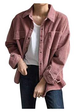 CYSTYLE Retro Vintage Damen Cord Hemd Cordjacke Freizeit Jacken Oberteile Casual Langarm Outwear (Rosa, One Size(Fit 32-38)) von CYSTYLE