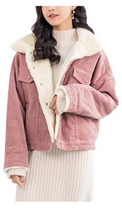 CYSTYLE Winter Retro Vintage Damen Fleece gefüttert Cordjacke Freizeit Warm Jacken Oberteile Casual Langarm Outwear (Rosa, XS) von CYSTYLE