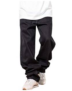 CYSTYLE übergröße Herren Jeanshose Baggy Jeans Denim Straight Leg in Hip Hop Stil für Große Größen (Schwarz, 44) von CYSTYLE