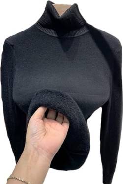 Winter-Fleece-Hemd mit Dicker Strickunterseite, lässiger Rollkragenpullover, weiche Thermo-Shirts for Damen, Rollkragenpullover, weiche Thermo-Shirts for Damen (Color : Black, Size : M) von CYXZX