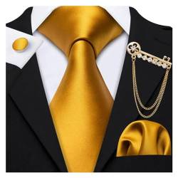 CYZJPRVN Gold Messing Jacquard Seide Herren Krawatte Einstecktuch Manschettenknopf Brosche Set Floral Paisley Krawattennadel for männliche Hochzeit Geschäftsgeschenk wanglan (Color : N-5265-XZ-0301) von CYZJPRVN