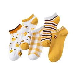 5 Paar Damen Bienen-Design Streifen Plaid Crew Socken Fairy Grunge Baumwolle Socken Y2K Gemustert Low Cut Casual Socken, gelb von CYee