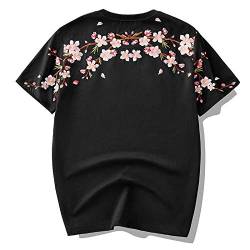 Ästhetisches japanisches Sakura-T-Shirt für Herren, übergroß, kurzärmelig, Alternative Grunge Streetwear, Schwarz, L von CYee