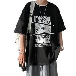 CYee Herren Dark Academia Anime Graphic T-Shirts Grunge Kurzarm Oversized Streetwear Preppy Cyberpunk Techwear, Schwarz, L von CYee