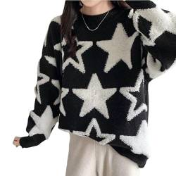 CYee Y2K Baggy Sweater Downtown Mädchen Emo Goth Star Kleidung Fee Grunge Alt Pullover Tops Vintage Cokette Sweatshirt, Schwarz, Einheitsgröße von CYee
