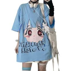 Damen Kawaii Alt Tops Japanische Animation Grafik Kurzarm Tee Harajuku Oversized Streetwear Ästhetisches T-Shirt, Blau, Groß von CYee