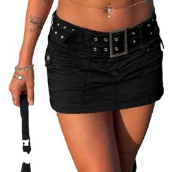Damen Sexy Kurze Jeans Röcke Niedrige Taille Bodycon Minirock mit Taschen Ästhetik Vintage Denim Rock, schwarz, Klein von CYee