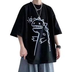 Herren Grunge Oversized T-Shirt Dinosaurier Print Pullover Streetwear Harajuku Kurzarm Sweatshirt Goth Tee Tops, Schwarz, X-Large von CYee