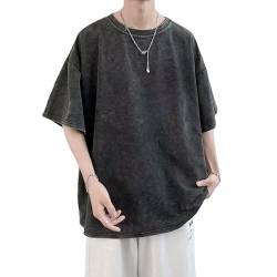 Herren Normcore Grunge T-Shirts Oversized Alternative Kurzarm Streetwear Vintage Hip-Hop Preppy Tee Tops, Schwarz, Mittel von CYee