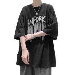 Herren Y2K Letter Oversized T-Shirt Sommer Hip-Hop Print Indie Sweatshirt Goth Harajuku Emo Streetwear, Schwarz, Groß von CYee