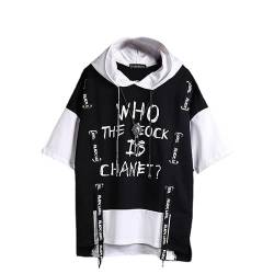 Herren Y2K Punk Kurzarm Kapuzen-T-Shirt Japanische Kimono Techwear Fake Zweiteilige Hip-Hop Tops Grunge Sweatshirt, Schwarz, XX-Large von CYee