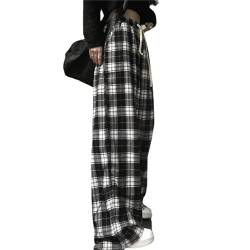 Plaid Pants Damen Y2k Goth Alt Pants Fairycore Alternative Baggy Arbeitshose Punk Emo Kleidung, schwarz, Groß von CYee