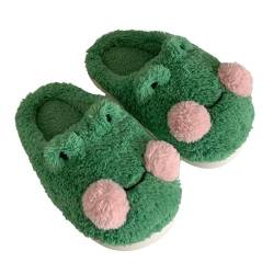 Süße Frosch Hausschuhe für Frauen Kawaii Fuzzy Plüsch Schlafsaal Hausschuhe Y2K Flauschige Haus Slides Downtown Girl Ästhetische Sachen, Grün , 37 EU von CYee