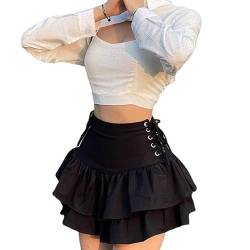 Y2K Damen Trendy Röcke Fairycore Mode Rock Grunge Alt Casual Hohe Taille Rüschen Ausgestellte Miniröcke, schwarz, 33 von CYee