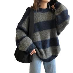 Y2K Grunge Striped Print Sweatshirt Langarm Gothtic Loose Alt Pullover Top Ästhetische Harajuku Kleidung, blau, Einheitsgröße von CYee