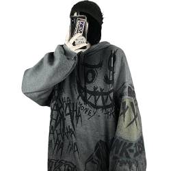 Y2K Hoodie Cyber Grunge Alt Kleidung Graffiti Jacke Zip Up Emo Sweatshirt Harajuku Oversized Kapuzenpullover Acubi Goth, Dunkel_Grau, M von CYee