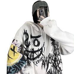Y2K Hoodie Cyber Grunge Alt Kleidung Graffiti Jacke Zip Up Emo Sweatshirt Harajuku Oversized Kapuzenpullover Acubi Goth, Weiss/opulenter Garten, 3XL von CYee
