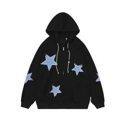 Y2K Hoodie Frauen Grunge Stars Zip Up Sweatshirt Acubi Emo Oversized Kapuzenjacke Harajuku Pullover Alt Kleidung, Schwarz, M von CYee