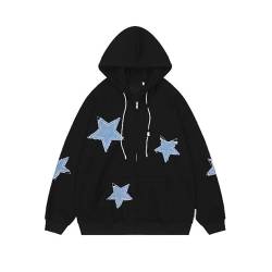 Y2K Hoodie Frauen Grunge Stars Zip Up Sweatshirt Acubi Emo Oversized Kapuzenjacke Harajuku Pullover Alt Kleidung, Schwarz, S von CYee