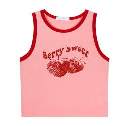 Y2K Sexy Tank Tops für Frauen Rosa Erdbeerdruck Indie Crop Tops Trendy Vintage Casual Sommer Streetwear, Pink, Mittel von CYee