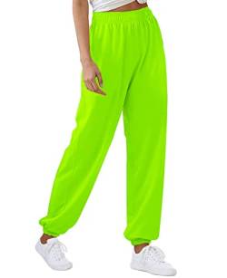 CYiNu Damen-Jogginghose mit hoher Taille, für Herbst und Winter, mit Taschen, Hose, neon green, Mittel von CYiNu